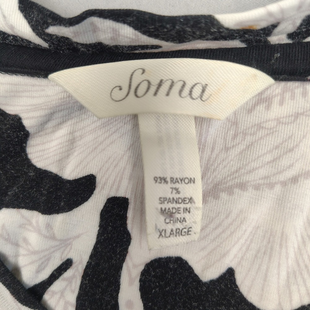 Soma Sleep Shirt Women XL Black Floral Short Sleeve Rayon Spandex Knit Nightgown - Picture 3 of 7